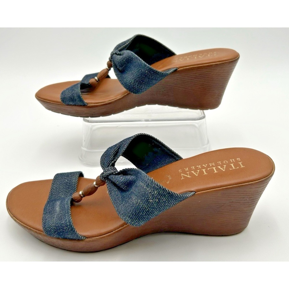 Italian Shoemakers Lori Denim Blue Bead Wedge Slide Sandal Italy Size 9M